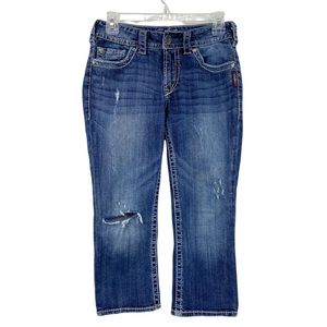 SILVER JEANS Blue Suki Surplus Capri Leg Jeans, Destroyed